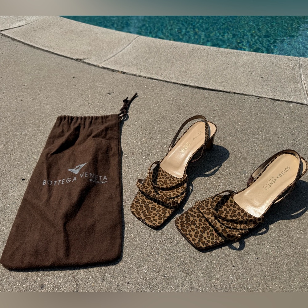 Bottega Veneta Leopard Print Slingback Heels in Brown